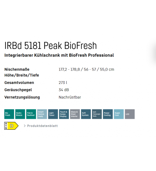 LIEBHERR利勃海尔IRBd 5181 Peak嵌入式冰箱 生物养鲜
